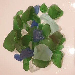 Sea Glass, Decorative Accent Gems, Green Blue White, Vase Filler, Soil Topper